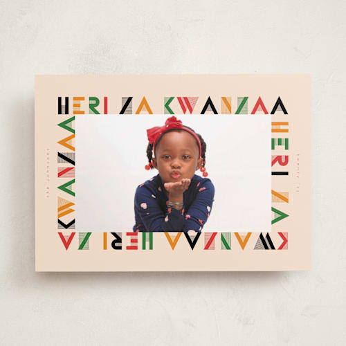 This is a cream kwanzaa cards with standard by Orasie called heri za kwanzaa printing on recycled smooth signature in standard