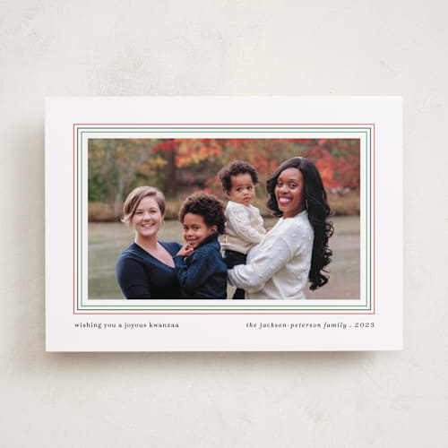 This is a frost kwanzaa cards with standard by Liz Conley called triple frame printing on recycled smooth signature in standard