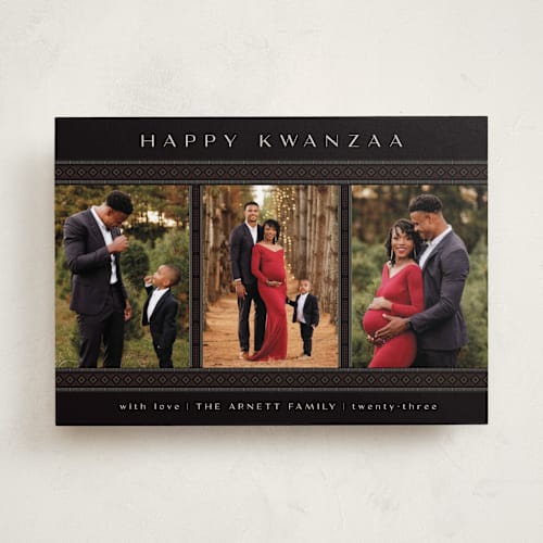 This is a obsidian kwanzaa cards with standard by Kamala Nahas called kwanzaa three printing on recycled smooth signature in standard