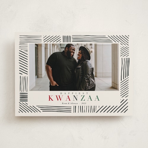 This is a charcoal kwanzaa cards with standard by Oma N. Ramkhelawan called striped frame printing on recycled smooth signature in standard