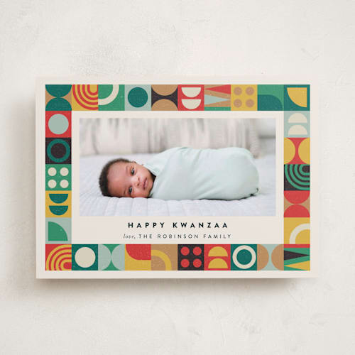 This is a sunset kwanzaa cards with standard by Maria Alou called modern kwanzaa printing on recycled smooth signature in standard