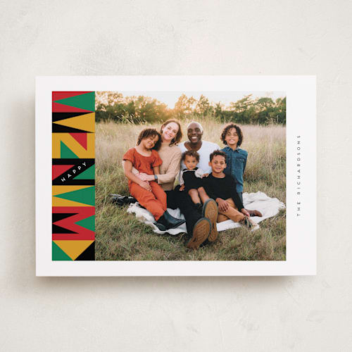 This is a sugar kwanzaa cards with standard by Angela Garrick called kwanzaa blocks printing on recycled smooth signature in standard