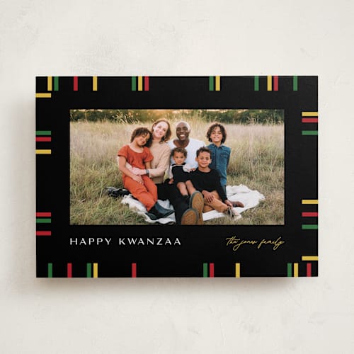 This is a onyx kwanzaa cards with standard by Pixel and Hank called kwanzaa boarder printing on recycled smooth signature in standard