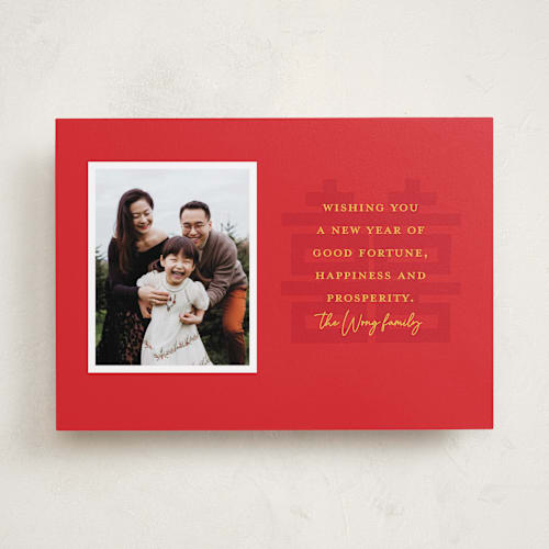 This is a scarlet chinese new year cards with standard by Alexandra Cohn called lunar new year wishes printing on recycled smooth signature in standard
