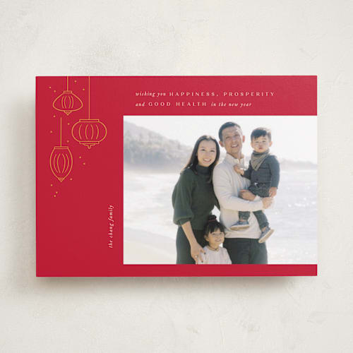 This is a scarlet chinese new year cards with standard by Creo Study called festive lanterns printing on recycled smooth signature in standard