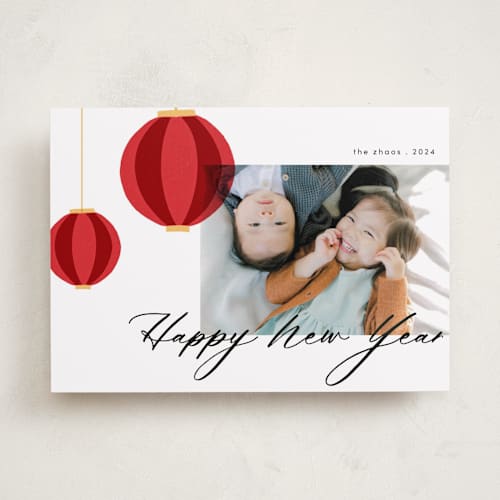 This is a noir chinese new year cards by Morgan Kendall called lanterns printing on recycled smooth signature in standard