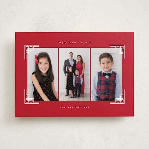 This is a crimson chinese new year cards by Sejal Banker called gilded corners printing on recycled smooth signature in standard