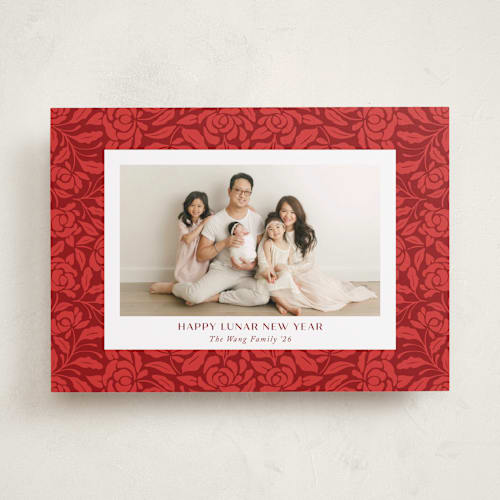 This is a cherry chinese new year cards with standard by Yaling Hou Suzuki called chinese textile printing on recycled smooth signature in standard