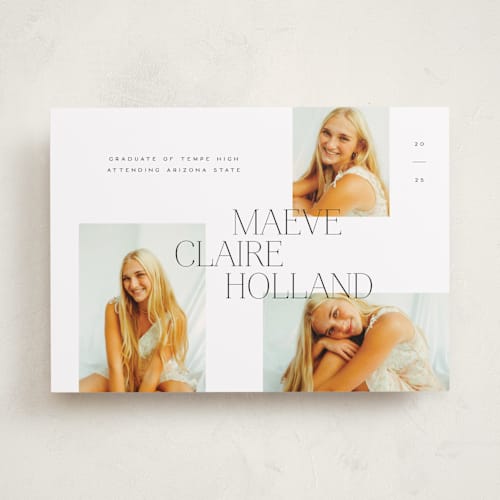 This is a cotton graduation announcements with standard by Ellen Schlegelmilch called editorial serif printing on recycled smooth signature in standard