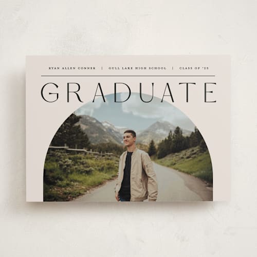 This is a ivory graduation announcements with standard by Pixel and Hank called vision printing on recycled smooth signature in standard
