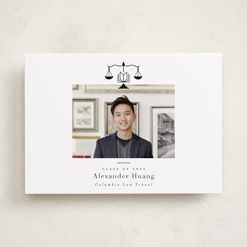 This is a ink graduation announcements with standard by Hudson meet Rose called scales of justice printing on recycled smooth signature in standard