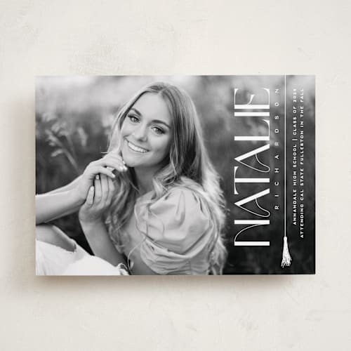 This is a swan graduation announcements with standard by Owl and Toad called colonnade printing on recycled smooth signature in standard