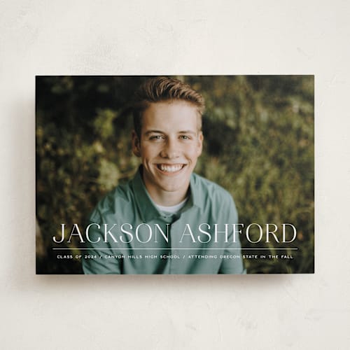 This is a limestone graduation announcements with standard by Erica Krystek called classy stack printing on recycled smooth signature in standard