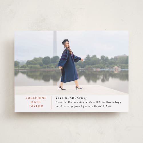 This is a tangerine graduation announcements with standard by Alethea and Ruth called simply stated printing on recycled smooth signature in standard