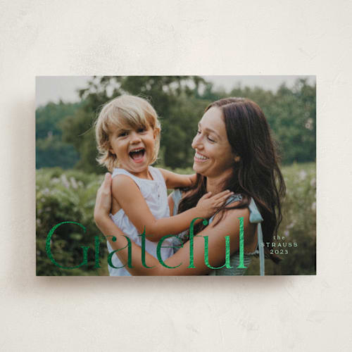 This is a grass thanksgiving cards invitations with foil pressed by Deynaaz Daraei called solarium printing on recycled smooth signature in standard
