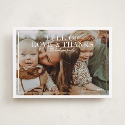 This is a golden thanksgiving cards invitations with foil pressed by Keen Peachy called just full printing on recycled smooth signature in standard