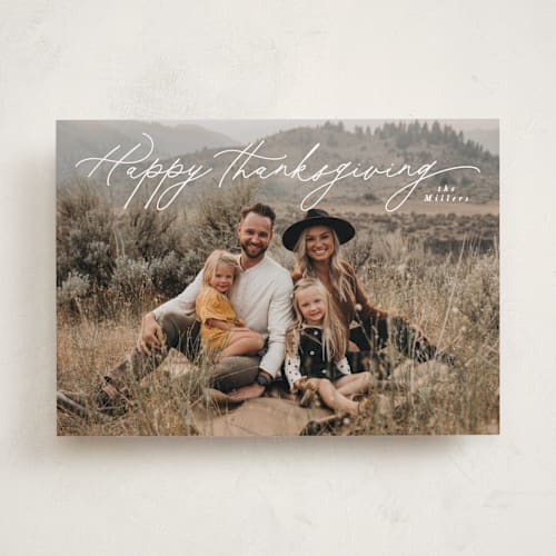 This is a whipped cream thanksgiving cards invitations with standard by Owl and Toad called simple script printing on recycled smooth signature in standard