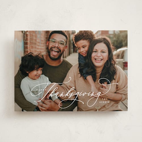 This is a snow thanksgiving cards invitations with standard by Hooray Creative called thanksgiving script printing on recycled smooth signature in standard