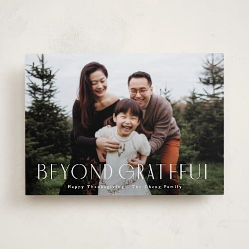 This is a snow thanksgiving cards invitations with standard by Hooray Creative called beyond grateful printing on recycled smooth signature in standard