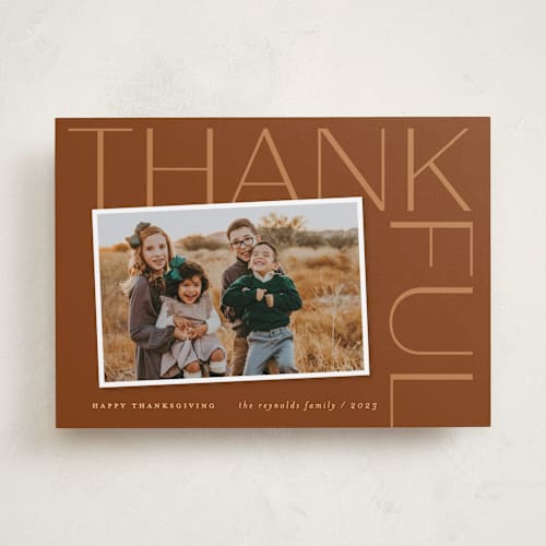 This is a nutmeg thanksgiving cards invitations with standard by Sandra Picco Design called thankful sentiment printing on recycled smooth signature in standard