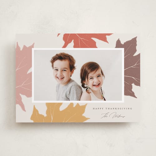 This is a autumn thanksgiving cards invitations with standard by Pixel and Hank called maple printing on recycled smooth signature in standard