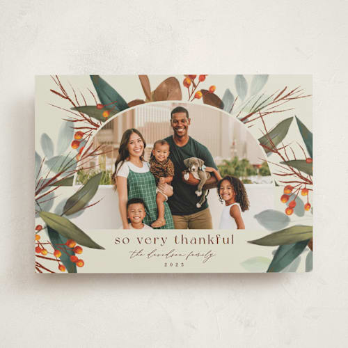 This is a toasted almond thanksgiving cards invitations with standard by Keen Peachy called autumn botanical frame printing on recycled smooth signature in standard