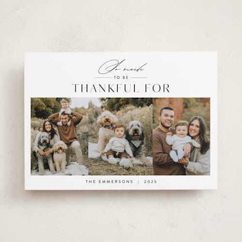 This is a snow thanksgiving cards invitations with standard by Nicoletta Savod called so thankful trio printing on recycled smooth signature in standard