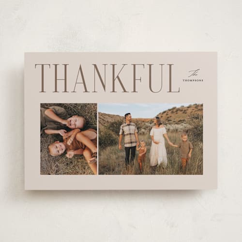 This is a almond thanksgiving cards invitations with standard by Pixel and Hank called thankful duet printing on recycled smooth signature in standard