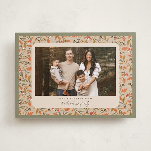 This is a moss thanksgiving cards invitations with standard by Jackie Crawford called acorn forest printing on recycled smooth signature in standard