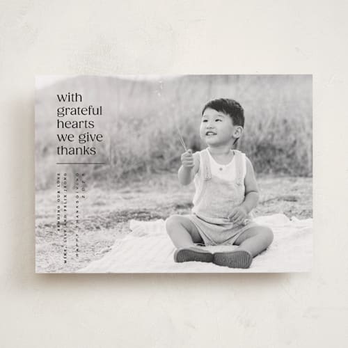 This is a cracked pepper thanksgiving cards invitations with standard by Owl and Toad called horizons printing on recycled smooth signature in standard