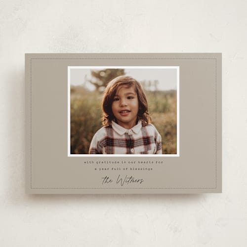 This is a tonal thanksgiving cards invitations with standard by Sara Hicks Malone called grateful heart printing on recycled smooth signature in standard