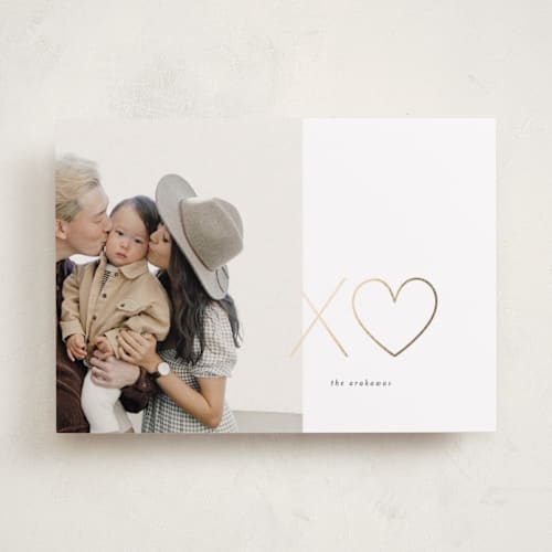 This is a pearl foil stamped valentine cards with foil pressed by Iveta Angelova called minimal xo printing on recycled smooth signature in standard