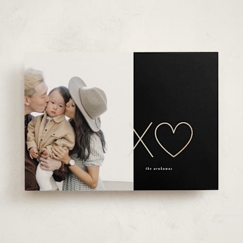 This is a night foil stamped valentine cards with foil pressed by Iveta Angelova called minimal xo printing on recycled smooth signature in standard