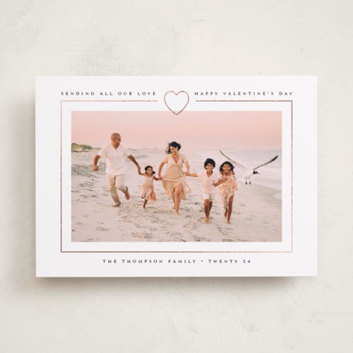 This is a cloud foil stamped valentine cards with foil pressed by Heather Schertzer called classic heart frame printing on recycled smooth signature in standard