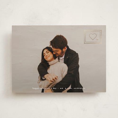 This is a champagne foil stamped valentine cards with foil pressed by Claudia Orengo called lovestamp printing on recycled smooth signature in standard