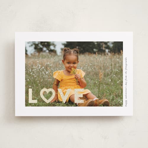This is a marshmallow foil stamped valentine cards with foil pressed by Angela Garrick called heart "o" printing on recycled smooth signature in standard