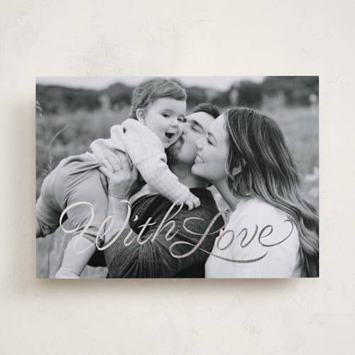 This is a plum foil stamped valentine cards with foil pressed by Lea Delaveris called ribbon script printing on recycled smooth signature in standard