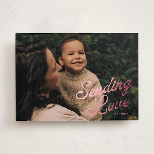 This is a raspberry foil stamped valentine cards with foil pressed by Vera Lim called on the side printing on recycled smooth signature in standard