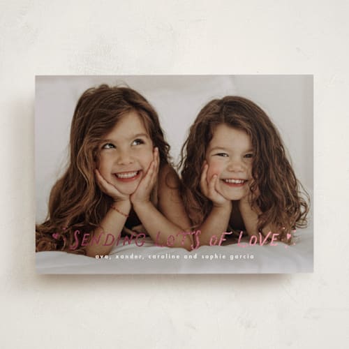 This is a cloud foil stamped valentine cards with foil pressed by Lea Delaveris called sending lots of love printing on recycled smooth signature in standard