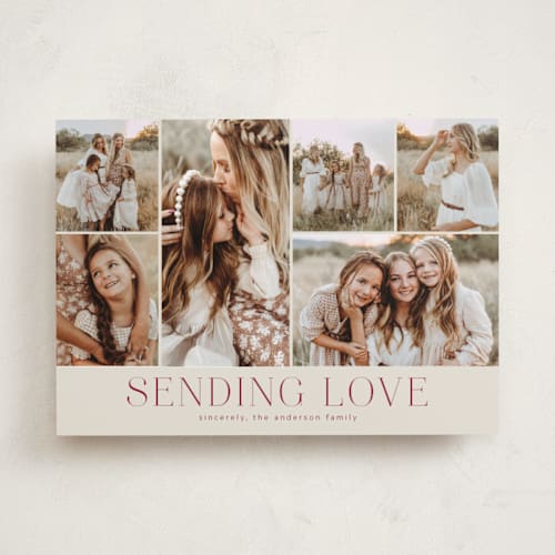 This is a burgundy valentines day with standard by Kimberly Morgan called holiday photo grid printing on recycled smooth signature in standard