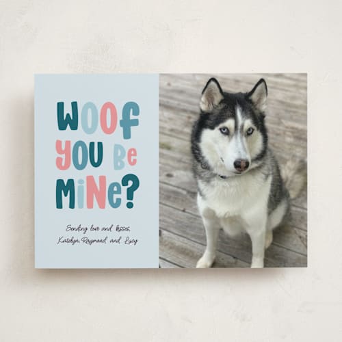 This is a sky valentines day with standard by Randi Cirelli called woof you be mine? printing on recycled smooth signature in standard