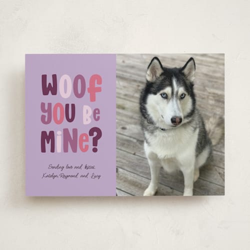 This is a lavender valentines day with standard by Randi Cirelli called woof you be mine? printing on recycled smooth signature in standard