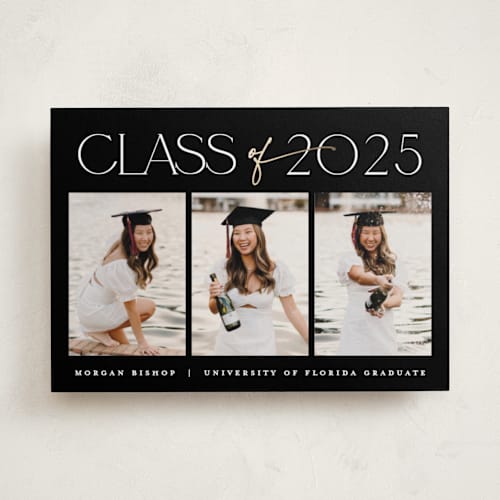 This is a ink graduation announcements with foil pressed by Carolyn MacLaren called timeline printing on recycled smooth signature in standard