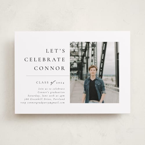 This is a snow graduation invitations with standard by Meggy Masters called divided printing on recycled smooth signature in standard