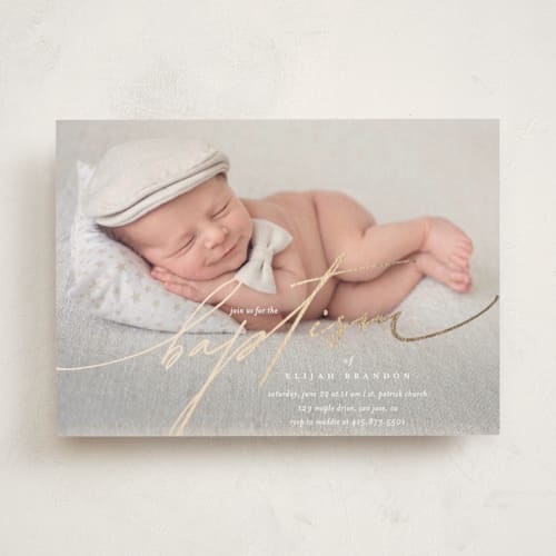 This is a cloud baptism and christening announcements with foil pressed by Vera Lim called precious printing on signature in standard