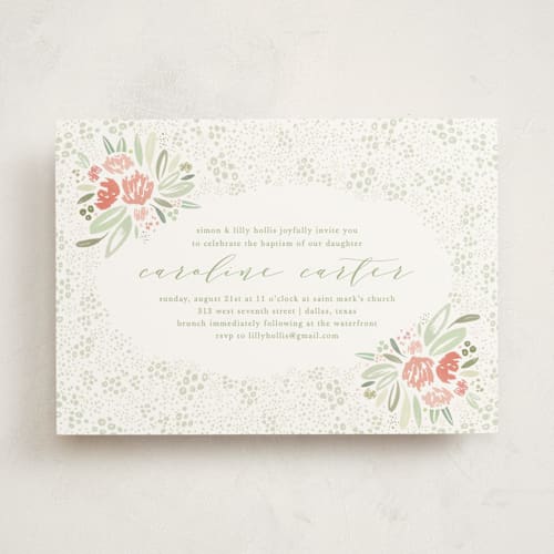 This is a spearmint baptism and christening announcements with standard by Julie Murray called bouquet printing on signature in standard