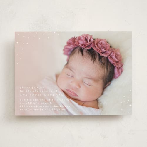 This is a rose baptism and christening announcements with standard by Faith Dorn called twinkling gradient printing on signature in standard