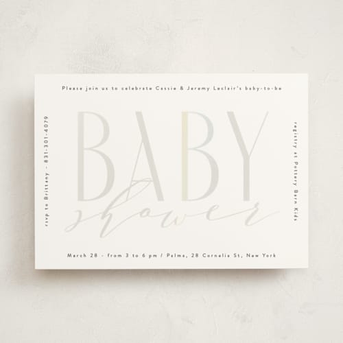 This is a cotton candy foil pressed baby shower invitations with standard by Gwen Bedat called modern baby printing on signature in standard