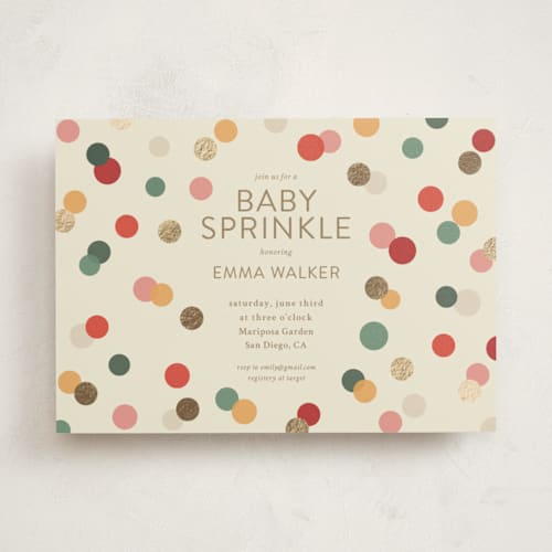 This is a merry foil stamped baby shower invitations with foil pressed by Stephanie Heinrich Godbout called colorful baby sprinkle printing on signature in standard
