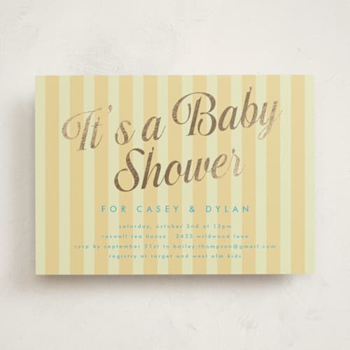 This is a lemonade foil stamped baby shower invitations with foil pressed by Morgan Kendall called soda shoppe printing on signature in standard